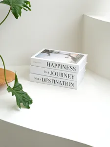 Decorative fake books set with inspirational quotes, modern minimalist home decor display piece.