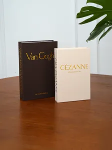Linen texture decorative faux book set, vintage art book box for modern coffee table decor.