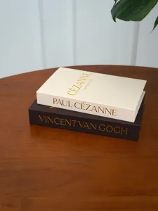 Decorative fake books set with linen texture and gold foil art print for coffee table.