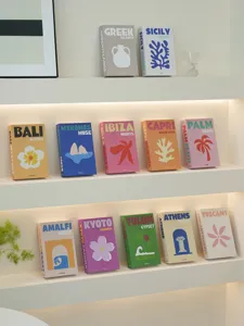 Decorative fake books travel series set for modern home shelf decor and interior staging display
