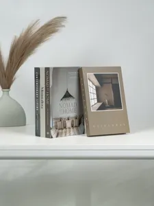 Minimalist decorative fake book set modern neutral aesthetic home office bookshelf decor.