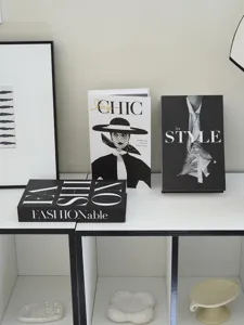 Black and white minimalist openable fashion magazine fake book storage box for room decor.