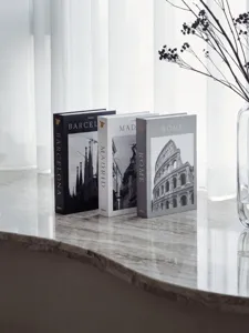 Decorative fake books set European city design black white grey home shelf display decor