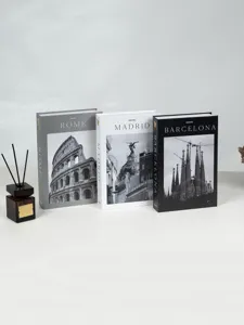 Decorative fake books set European city design black white grey storage book box decor