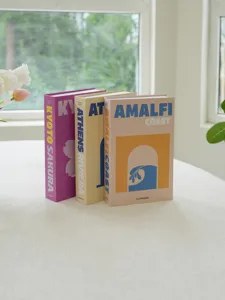 Travel series decorative fake books prop, modern home soft decor storage box set for living room.