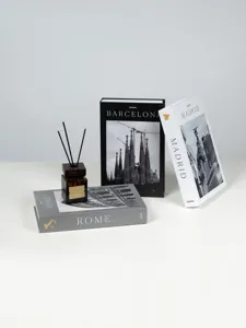 Decorative fake books storage box set with diffuser aroma decor for modern home desktop display.