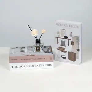 Nordic decorative books set with reed diffuser, modern minimalist coffee table display decor.