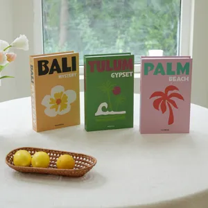 Decorative faux book set, travel series home decor books with stylish minimalist aesthetic design.