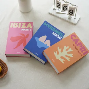 Decorative travel series fake books set, aesthetic bookshelf decor and photography display props.