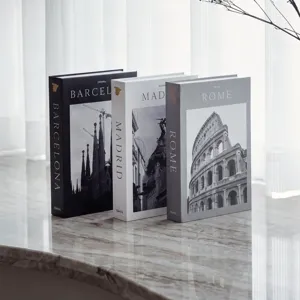 Decorative faux books set for home decor, modern minimalist European city book box display.