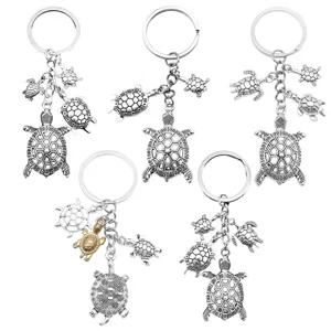 Antique Silver Turtle Keychain Alloy Cute Sea Turtle Key Ring Backpack Car Pendant