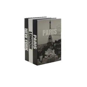 Decorative fake book set for home decor, modern black and white fashion city design box.