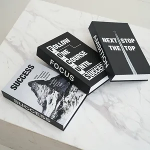 Modern decorative fake books set for coffee table office decor, minimalist black white design.