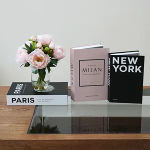 Conjunto de caja de almacenamiento de libros falsos decorativos, sala de estar moderna.