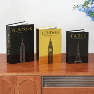 Modern Minimalist City Theme Decorative Storage Book Box Set Hot Stamping Art Paper Home Office Decor Fake Book