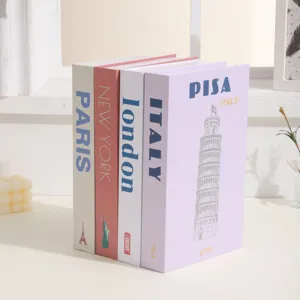 Decorative fake book boxes set, modern city theme storage book models for home decor.