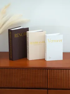 Decorative storage book box set, linen texture with gold foil art masterpiece cover design.
