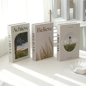 Modern decorative fake books set, aesthetic bookshelf display ornament for home living room decor.