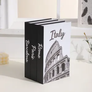 Decorative fake book set for home decor, featuring famous city designs and classic black white.