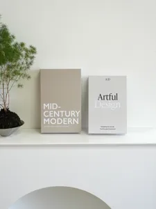 Decorative display book set for modern home coffee table decor, stylish minimalist paper prop book.