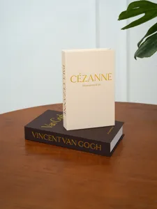 Decorative linen texture folding fake book set with gold foil print for coffee table display.