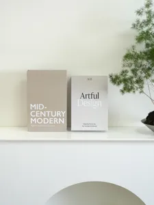 Minimalist decorative fake book detail view, modern English design coffee table display prop.