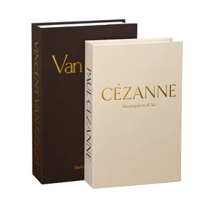Decorative faux books set with linen texture and gold foil art master titles for coffee table.