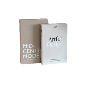 Modern decorative fake books set for coffee table display, minimalist English design.