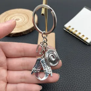 Portachiavi stile western vintage argento antico stivale cappello ferro da cavallo