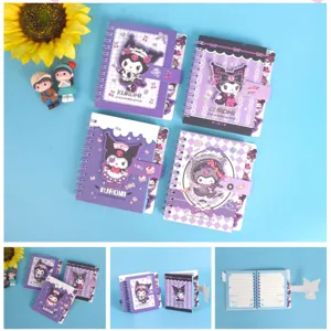 Cute cartoon spiral notebook with magnetic buckle, purple student stationery notepad detail.