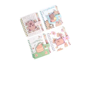 Cute capybara spiral notebook with magnetic buckle, cartoon diary notepad stationery set.