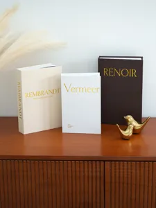 Decorative linen texture fake book storage box with gold stamping for modern home decor.