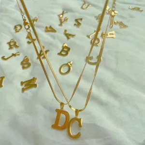 Minimalist Titanium Steel Gold Plated Alphabet Pendant Necklace For Women Elegant Initial Letter Lockbone Chain Jewelry Gift