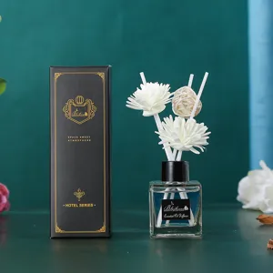 50ml Duftdiffusor Set mit eleganter Glasflasche, dekorativen Blumenstäbchen und Geschenkbox.