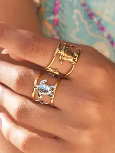 Anello tartaruga marina cavo in acciaio inossidabile, dettaglio gioiello da dito.