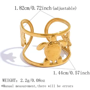 Anello regolabile tartaruga marina in acciaio inossidabile, elegante gioiello da donna.