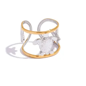 Anello in acciaio inossidabile design tartaruga traforata, gioiello da dito donna lusso.