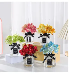 Hortensie rauchfreier Duftdiffusor Set, Raumduft Aromaoel mit Blumen und dekorativer Glasflasche.