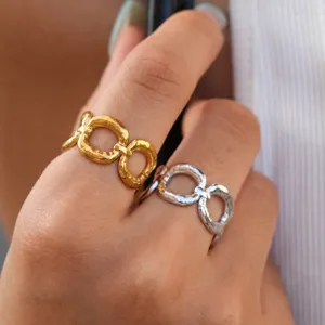 Anello Aperto Geometrico Cavo in Acciaio Inossidabile Minimalista per Donna Uomo Anello Regolabile di Lusso Stile Ins Gioielli