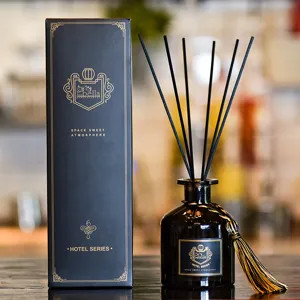 Set di diffusori a bastoncino in vetro nero con elegante fragranza da hotel per casa.