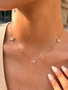 Minimalist 18k gold plated multi star crystal pendant necklace for women daily wear accessory