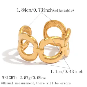 Anello in acciaio inossidabile cavo geometrico massiccio dorato, gioielli moda lusso di nicchia.