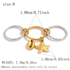 Edler Edelstahl Ring Set mit Seestern und Muschel Anhänger, Gr. 8, minimalistischer Luxus.