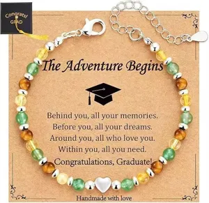 Handmade graduation gift beaded bracelet with tiger eye stones on inspirational quote card