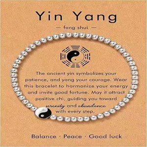 Yin Yang feng shui beaded bracelet with meaningful energy card for balance and peace