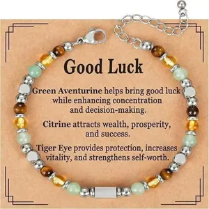 Adjustable beaded bracelet with Tiger Eye, Citrine, and Green Aventurine stones