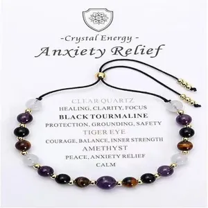 Natural crystal beads bracelet for anxiety relief on display card