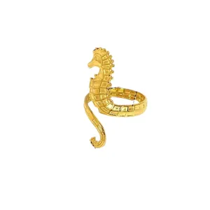 Minimalistischer goldener Seepferdchen Ring, Edelstahl Nischen Design Schmuck für Frauen