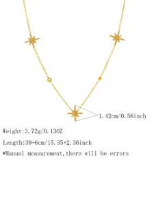 Exquisite stainless steel star pendant necklace with shimmering crystal stones, detailed size.