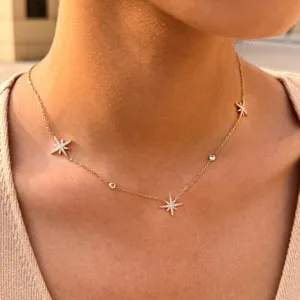Minimalist Stainless Steel Hexagram Pendant Necklace For Women 14K Gold Plated Rhinestone Star Clavicle Chain Jewelry Gift